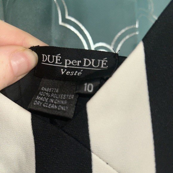 Due Per Due Veste Dress Size 10 Silk Lined Black And Ivory Striped Dress. GUC - Picture 4 of 6